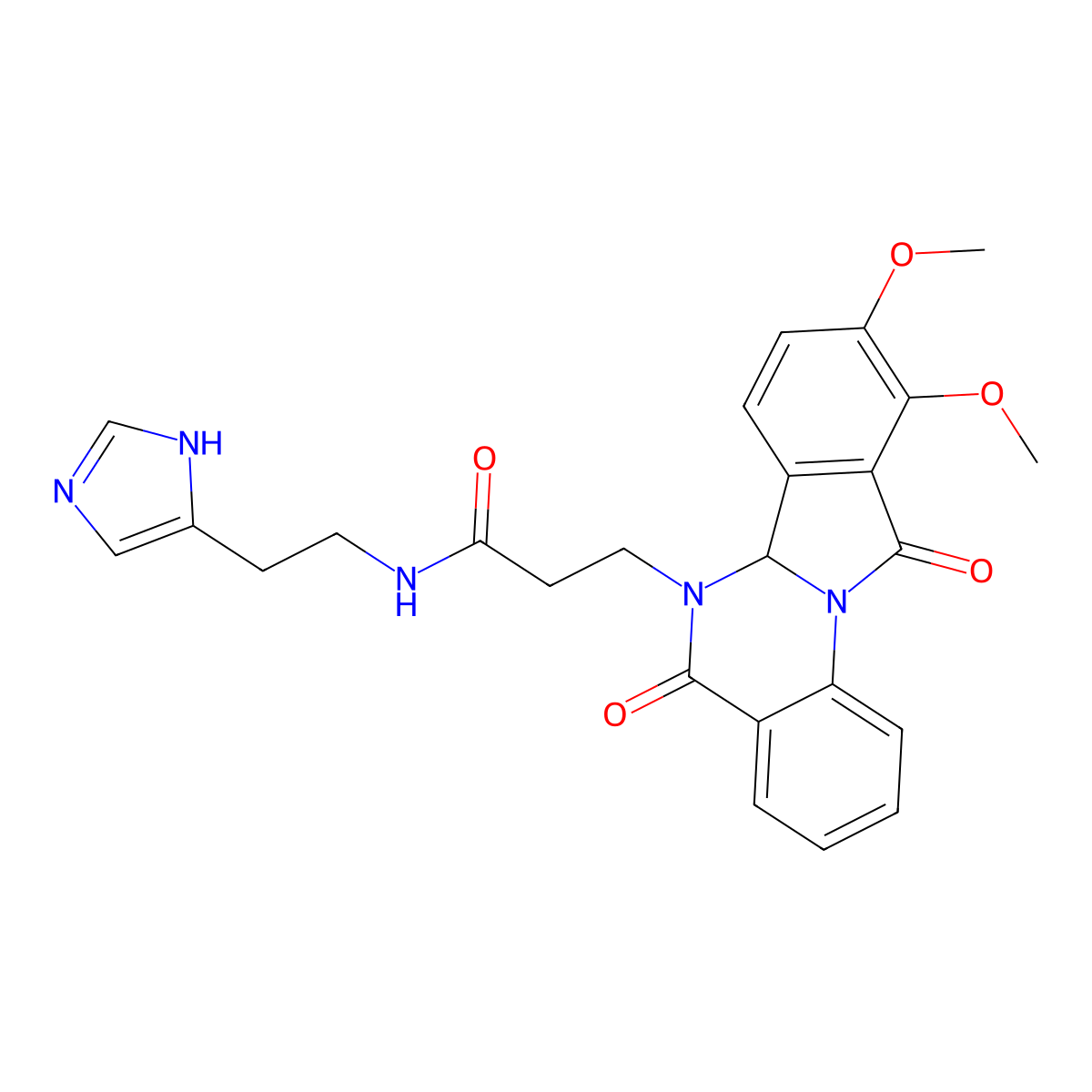 3-(9,10-dimethoxy-5,11-dioxo-6a,11-dihydroisoindolo[2,1-a]quinazolin-6(5H)-yl)-N-[2-(1H-imidazol-4-yl)ethyl]propanamide molecular structure, CAS 1630840-88-8
