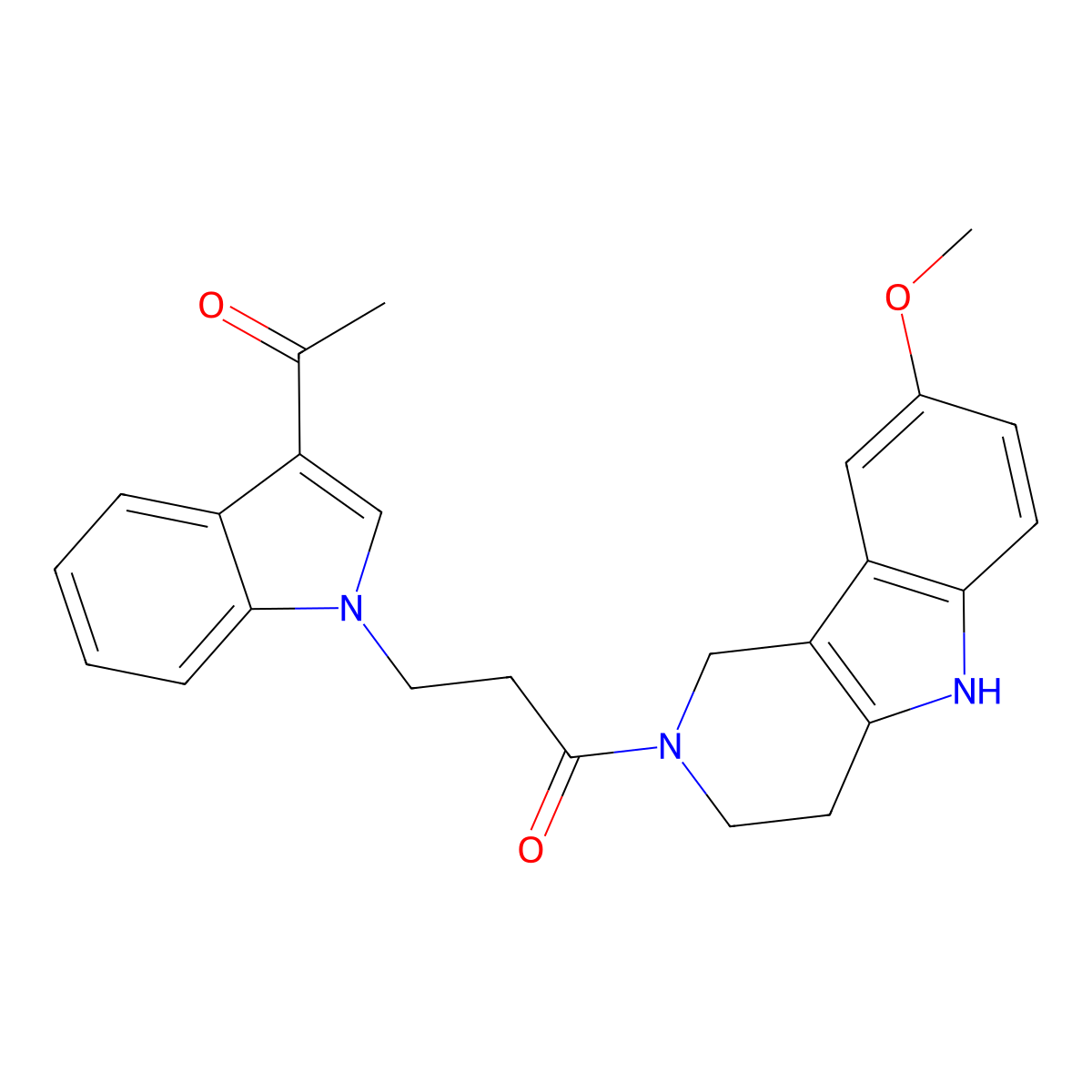 3-(3-acetyl-1H-indol-1-yl)-1-(8-methoxy-1,3,4,5-tetrahydro-2H-pyrido[4,3-b]indol-2-yl)-1-propanone molecular structure, CAS 1630840-94-6