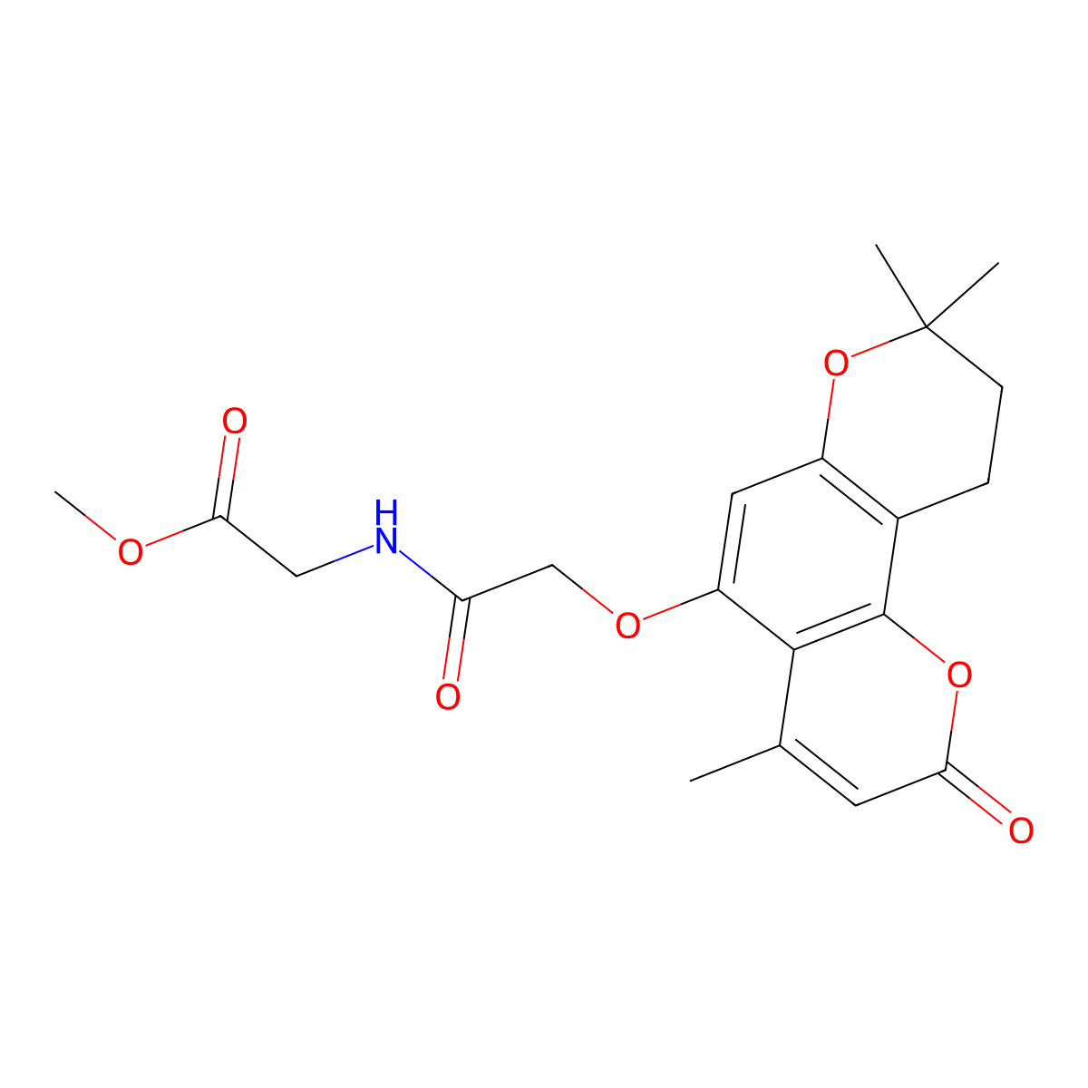 methyl N-{[(4,8,8-trimethyl-2-oxo-9,10-dihydro-2H,8H-pyrano[2,3-f]chromen-5-yl)oxy]acetyl}glycinate molecular structure, CAS 1630840-99-1