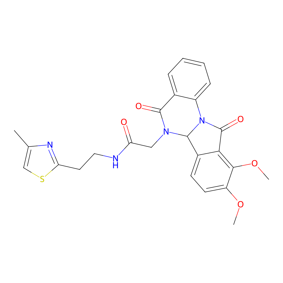 2-(9,10-dimethoxy-5,11-dioxo-6a,11-dihydroisoindolo[2,1-a]quinazolin-6(5H)-yl)-N-[2-(4-methyl-1,3-thiazol-2-yl)ethyl]acetamide molecular structure, CAS 1630841-44-9