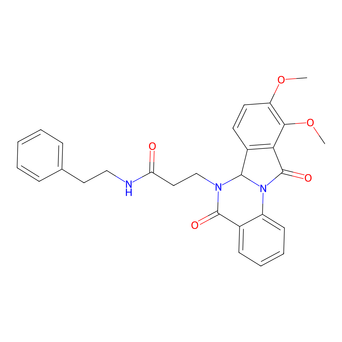 3-(9,10-dimethoxy-5,11-dioxo-6a,11-dihydroisoindolo[2,1-a]quinazolin-6(5H)-yl)-N-(2-phenylethyl)propanamide molecular structure, CAS 1630841-48-3