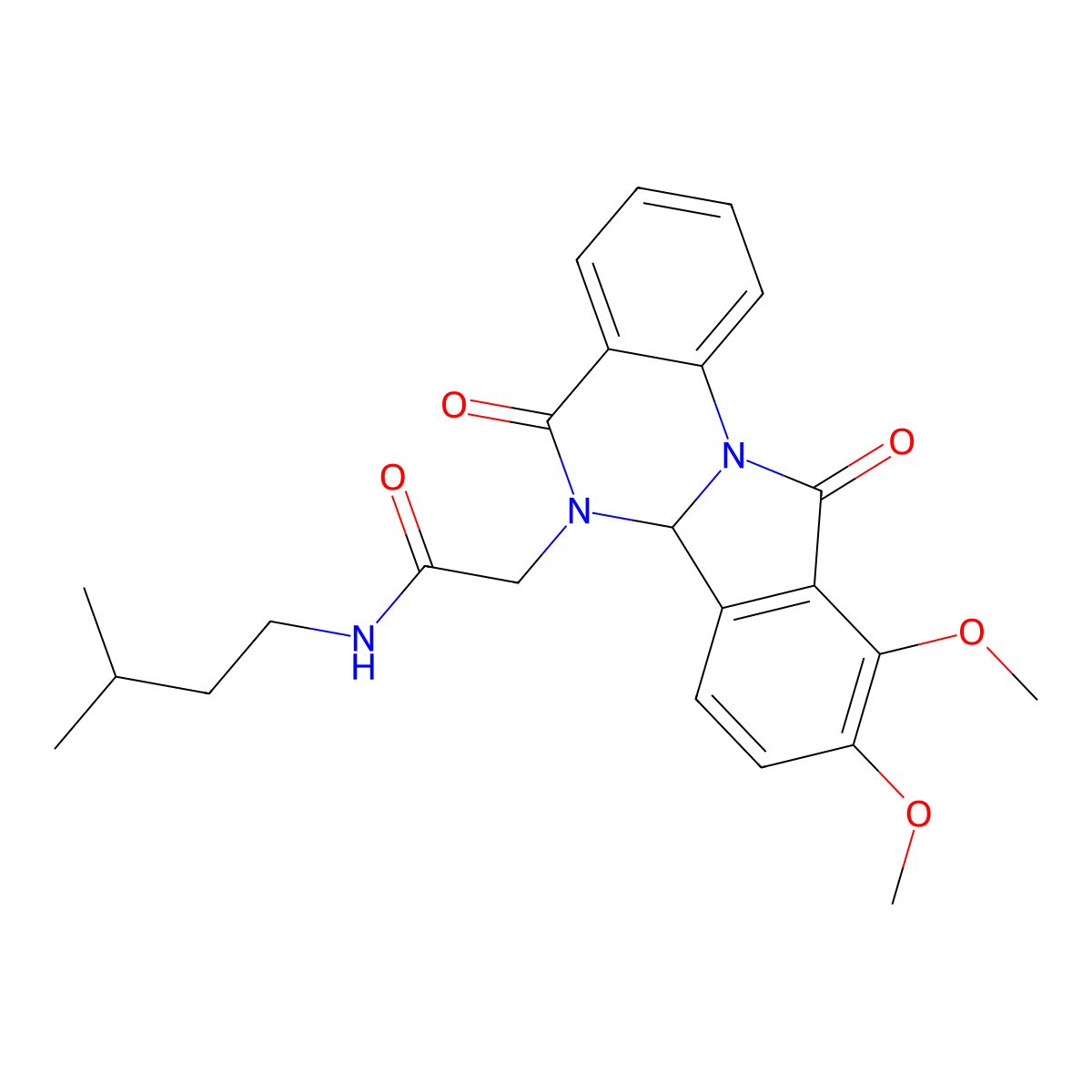 2-(9,10-dimethoxy-5,11-dioxo-6a,11-dihydroisoindolo[2,1-a]quinazolin-6(5H)-yl)-N-(3-methylbutyl)acetamide molecular structure, CAS 1630841-75-6