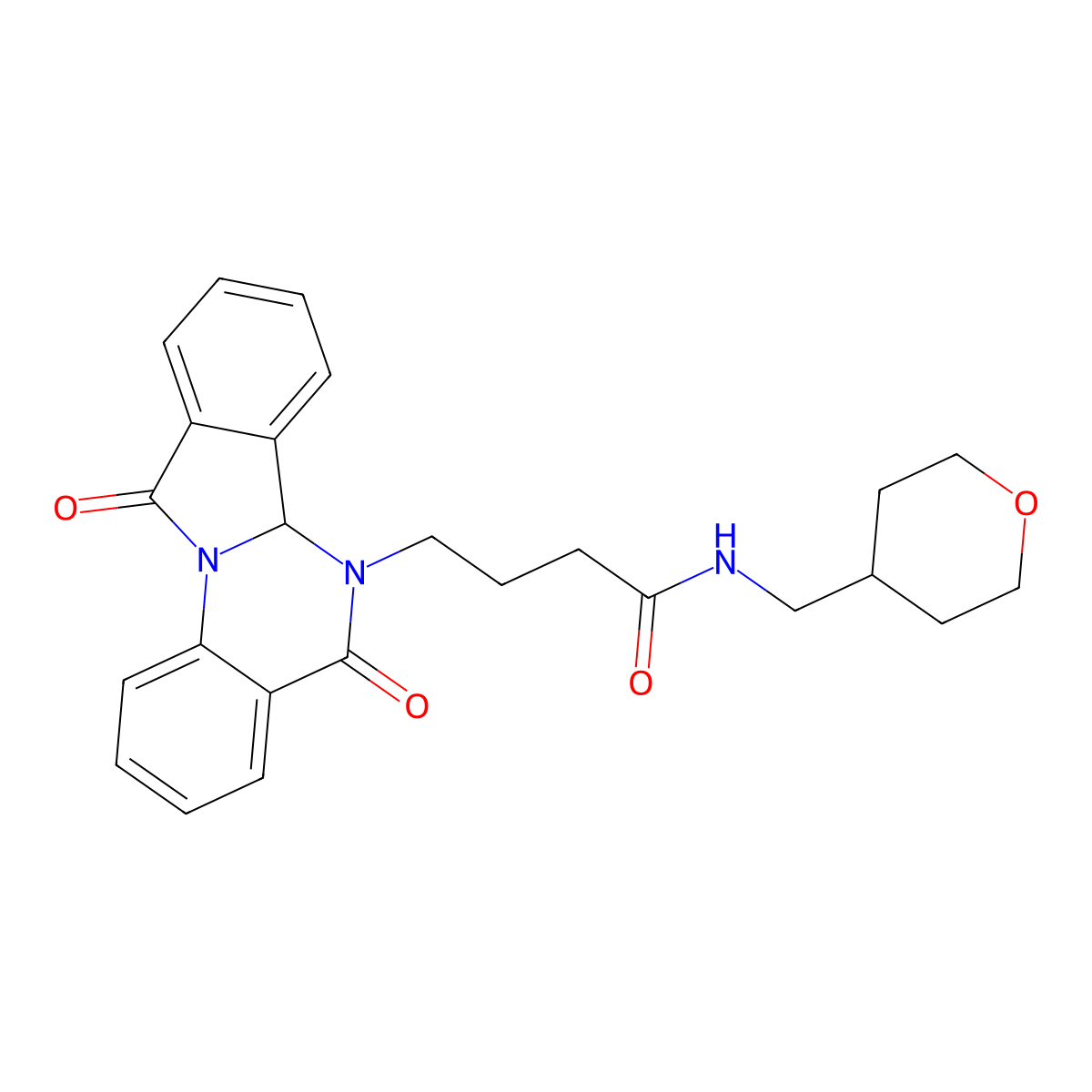 4-(5,11-dioxo-6a,11-dihydroisoindolo[2,1-a]quinazolin-6(5H)-yl)-N-(tetrahydro-2H-pyran-4-ylmethyl)butanamide molecular structure, CAS 1630841-81-4
