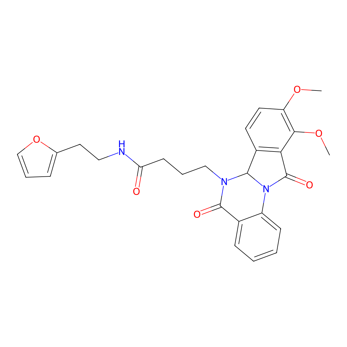 4-(9,10-dimethoxy-5,11-dioxo-6a,11-dihydroisoindolo[2,1-a]quinazolin-6(5H)-yl)-N-[2-(furan-2-yl)ethyl]butanamide molecular structure, CAS 1630847-18-5