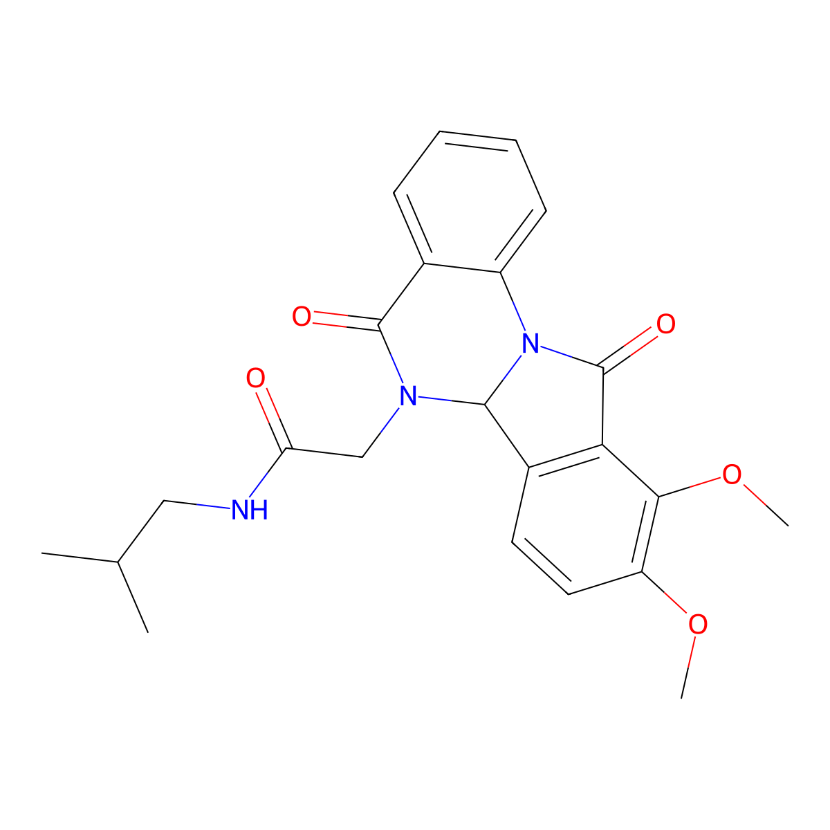 2-(9,10-dimethoxy-5,11-dioxo-6a,11-dihydroisoindolo[2,1-a]quinazolin-6(5H)-yl)-N-(2-methylpropyl)acetamide molecular structure, CAS 1630847-51-6