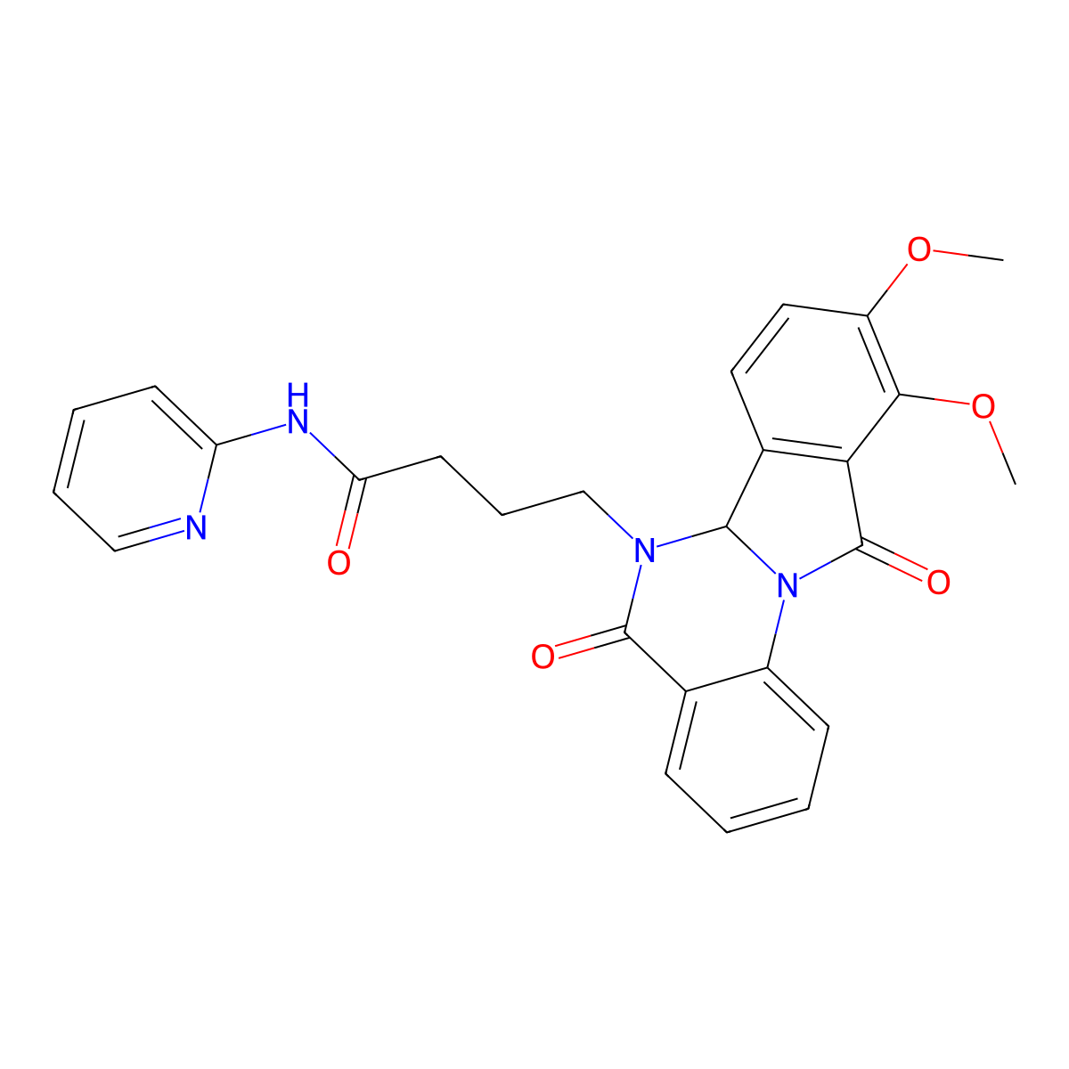 4-(9,10-dimethoxy-5,11-dioxo-6a,11-dihydroisoindolo[2,1-a]quinazolin-6(5H)-yl)-N-(pyridin-2-yl)butanamide molecular structure, CAS 1630847-69-6
