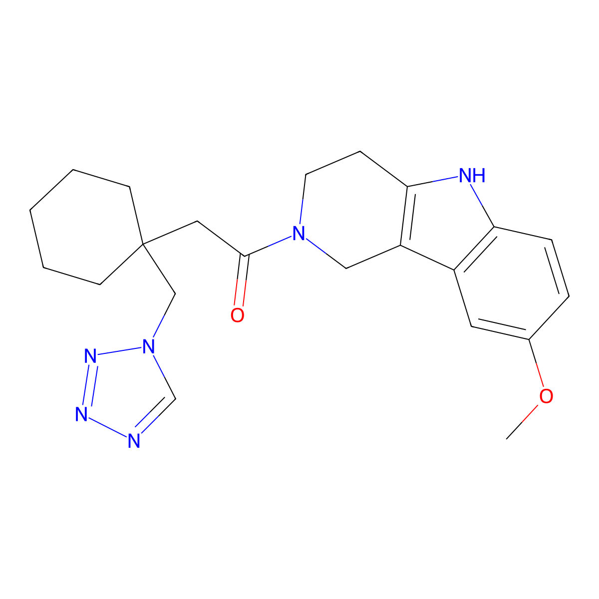 1-(8-methoxy-1,3,4,5-tetrahydro-2H-pyrido[4,3-b]indol-2-yl)-2-[1-(1H-tetrazol-1-ylmethyl)cyclohexyl]ethanone molecular structure, CAS 1630847-87-8