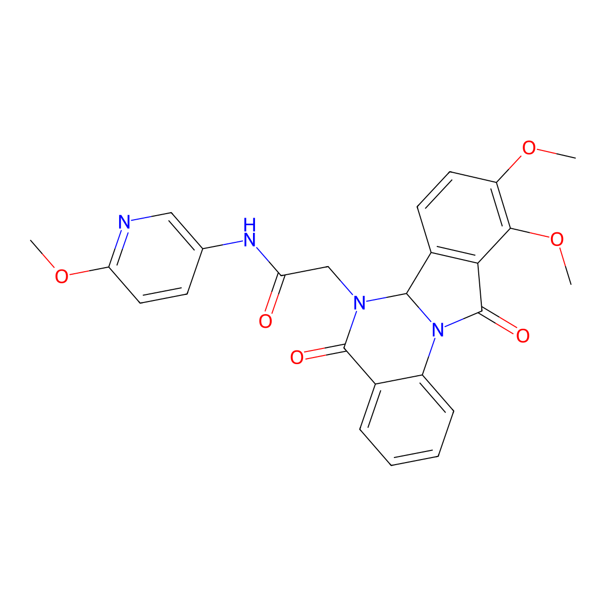 2-(9,10-dimethoxy-5,11-dioxo-6a,11-dihydroisoindolo[2,1-a]quinazolin-6(5H)-yl)-N-(6-methoxypyridin-3-yl)acetamide molecular structure, CAS 1630847-93-6