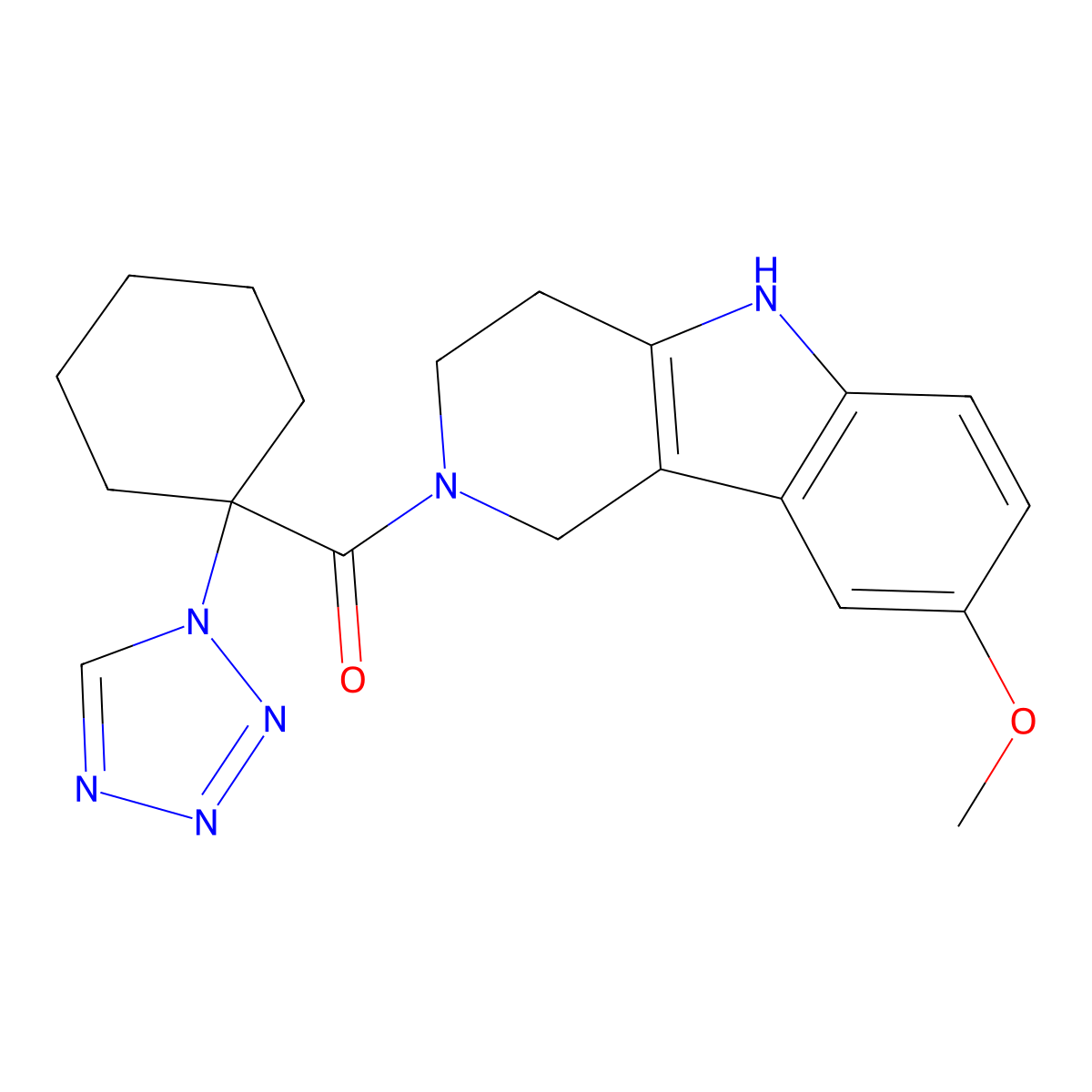 (8-methoxy-1,3,4,5-tetrahydro-2H-pyrido[4,3-b]indol-2-yl)[1-(1H-tetrazol-1-yl)cyclohexyl]methanone molecular structure, CAS 1630847-96-9