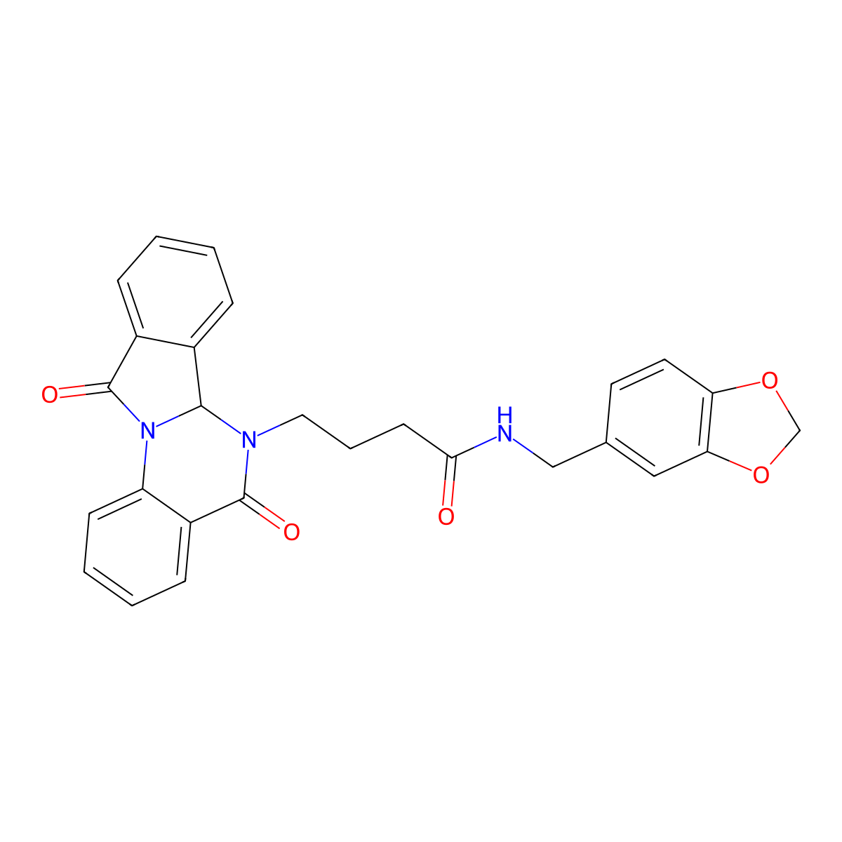N-(1,3-benzodioxol-5-ylmethyl)-4-(5,11-dioxo-6a,11-dihydroisoindolo[2,1-a]quinazolin-6(5H)-yl)butanamide molecular structure, CAS 1630848-03-1