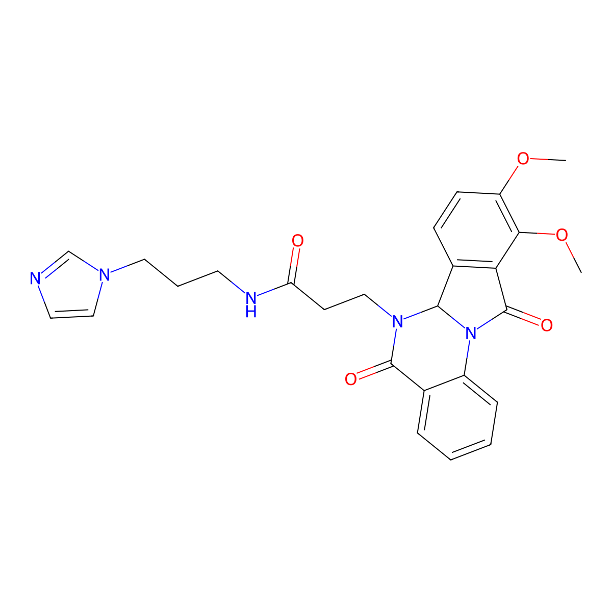 3-(9,10-dimethoxy-5,11-dioxo-6a,11-dihydroisoindolo[2,1-a]quinazolin-6(5H)-yl)-N-[3-(1H-imidazol-1-yl)propyl]propanamide molecular structure, CAS 1630848-07-5