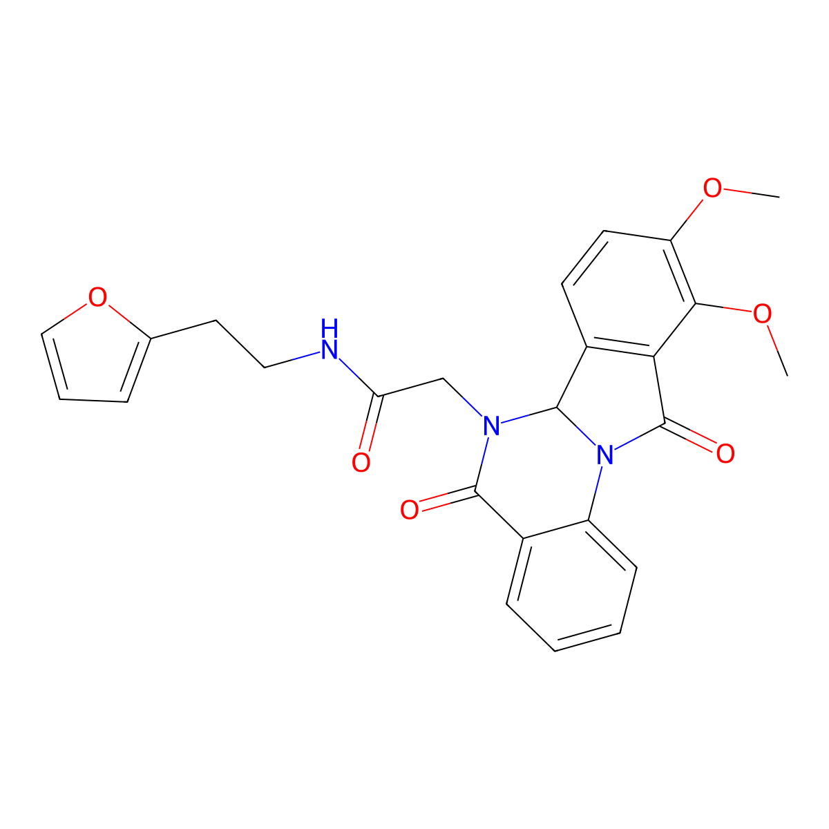 2-(9,10-dimethoxy-5,11-dioxo-6a,11-dihydroisoindolo[2,1-a]quinazolin-6(5H)-yl)-N-[2-(furan-2-yl)ethyl]acetamide molecular structure, CAS 1630848-14-4