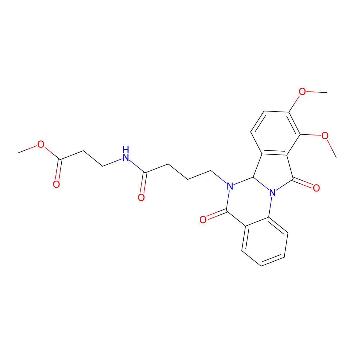 methyl N-[4-(9,10-dimethoxy-5,11-dioxo-6a,11-dihydroisoindolo[2,1-a]quinazolin-6(5H)-yl)butanoyl]-beta-alaninate molecular structure, CAS 1630848-40-6