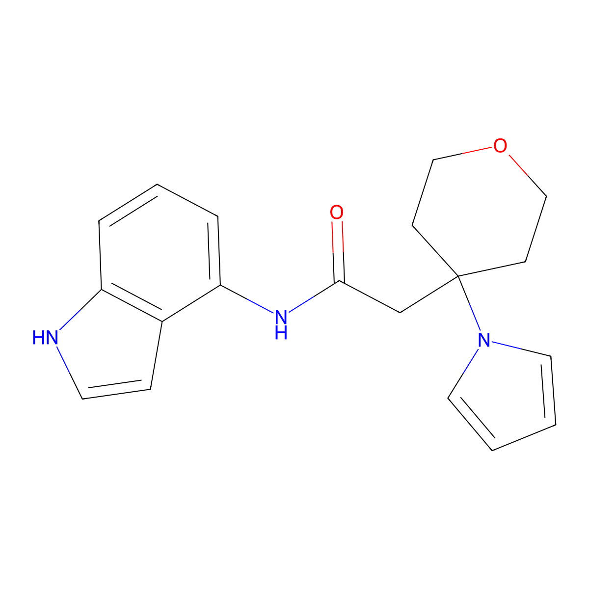 N-(1H-indol-4-yl)-2-[4-(1H-pyrrol-1-yl)tetrahydro-2H-pyran-4-yl]acetamide molecular structure, CAS 1630848-62-2