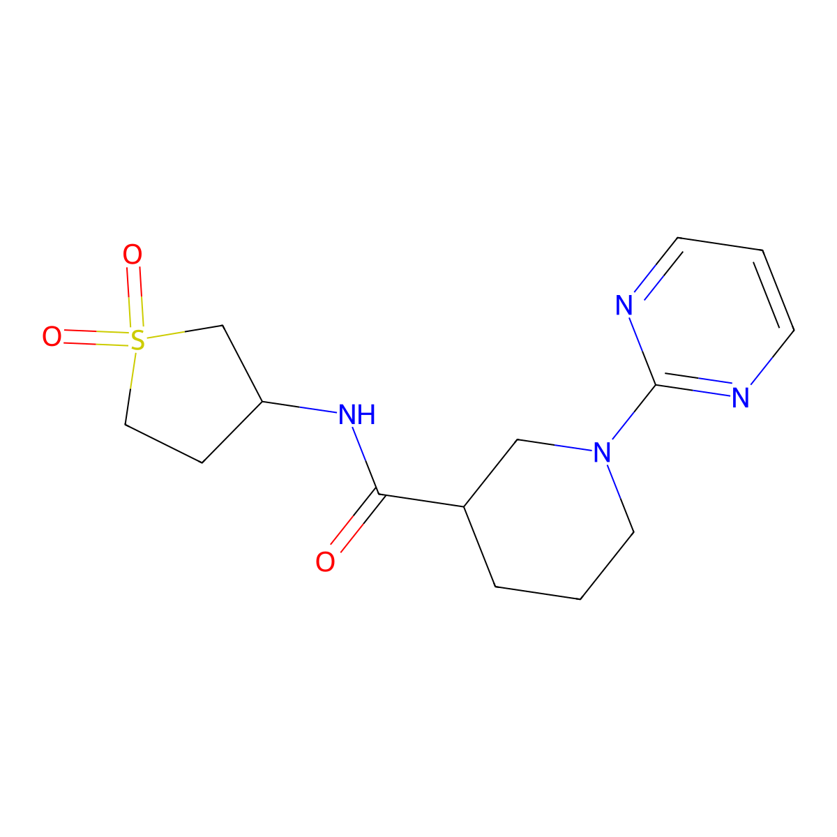 N-(1,1-dioxidotetrahydrothiophen-3-yl)-1-(pyrimidin-2-yl)piperidine-3-carboxamide molecular structure, CAS 1630848-76-8