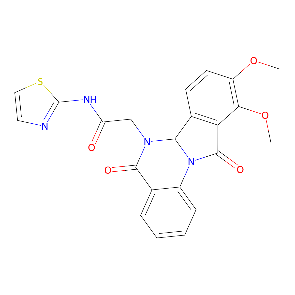 2-(9,10-dimethoxy-5,11-dioxo-6a,11-dihydroisoindolo[2,1-a]quinazolin-6(5H)-yl)-N-(1,3-thiazol-2-yl)acetamide molecular structure, CAS 1630848-87-1