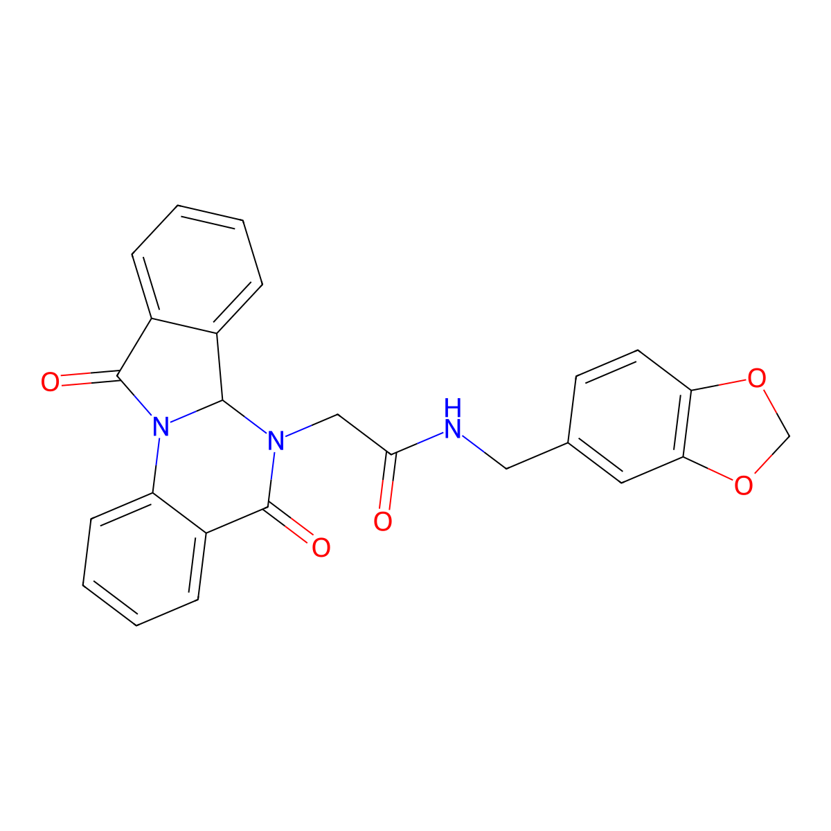 N-(1,3-benzodioxol-5-ylmethyl)-2-(5,11-dioxo-6a,11-dihydroisoindolo[2,1-a]quinazolin-6(5H)-yl)acetamide molecular structure, CAS 1630850-42-8