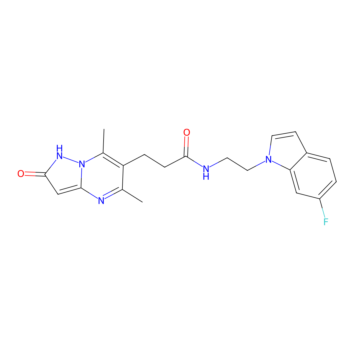 3-(5,7-dimethyl-2-oxo-1,2-dihydropyrazolo[1,5-a]pyrimidin-6-yl)-N-[2-(6-fluoro-1H-indol-1-yl)ethyl]propanamide molecular structure, CAS 1630850-58-6