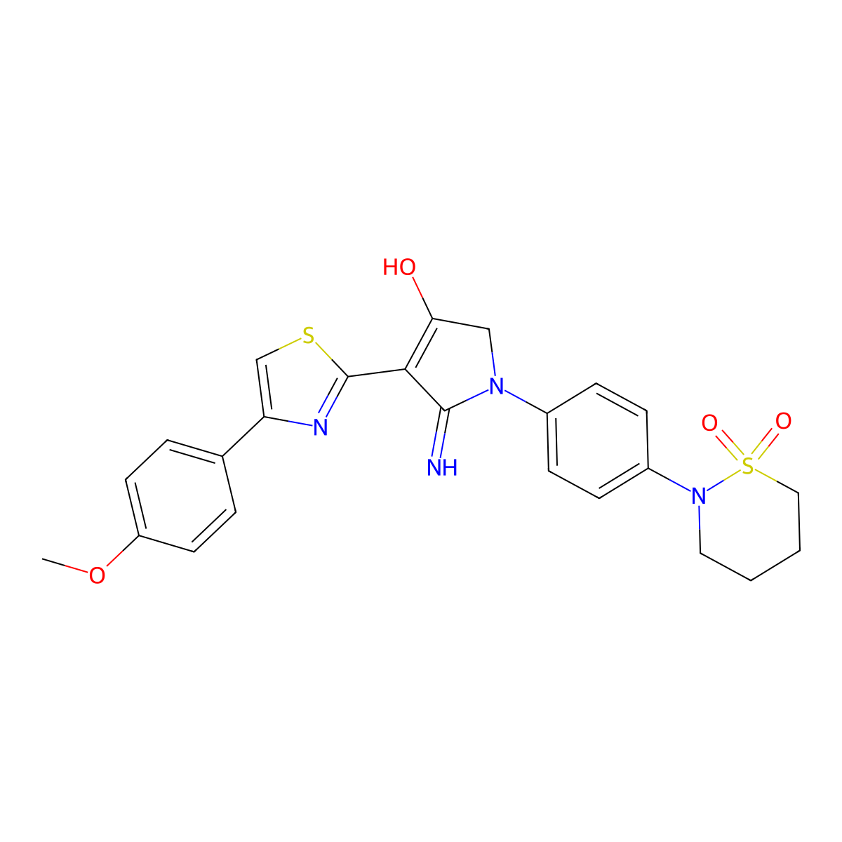 5-amino-1-(4-(1,1-dioxido-1,2-thiazinan-2-yl)phenyl)-4-(4-(4-methoxyphenyl)thiazol-2-yl)-1H-pyrrol-3(2H)-one molecular structure, CAS 1630850-86-0
