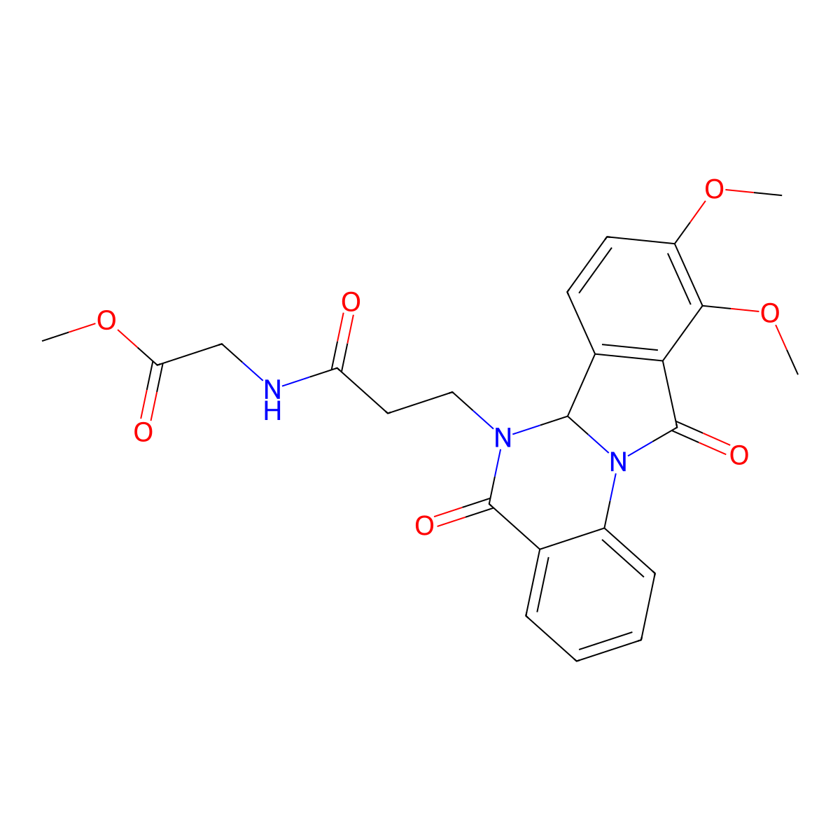 methyl N-[3-(9,10-dimethoxy-5,11-dioxo-6a,11-dihydroisoindolo[2,1-a]quinazolin-6(5H)-yl)propanoyl]glycinate molecular structure, CAS 1630851-05-6