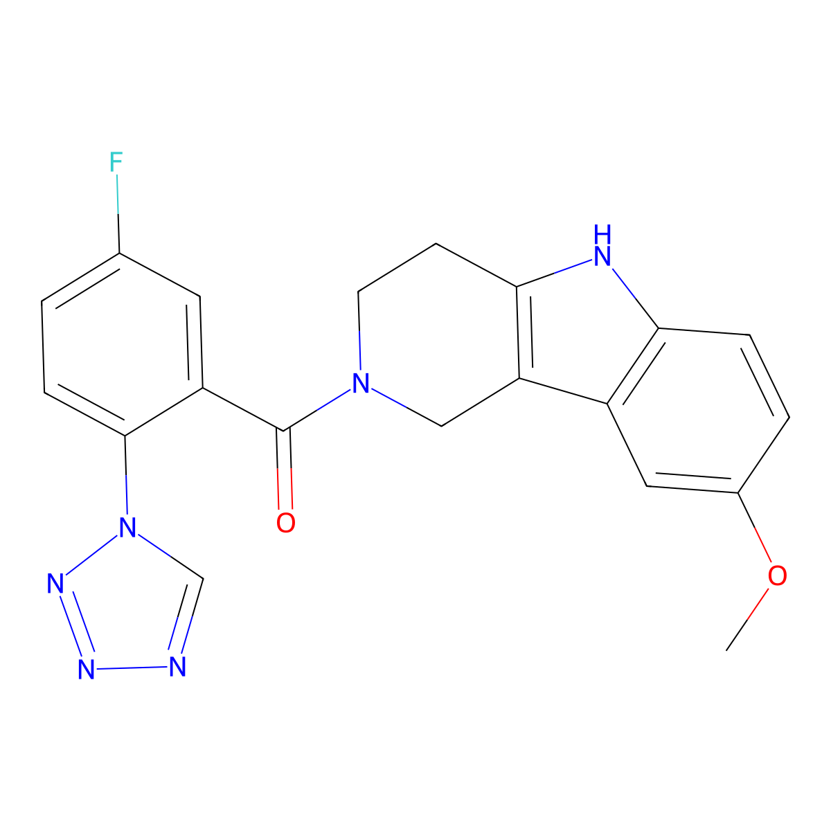 [5-fluoro-2-(1H-tetrazol-1-yl)phenyl](8-methoxy-1,3,4,5-tetrahydro-2H-pyrido[4,3-b]indol-2-yl)methanone molecular structure, CAS 1630851-42-1