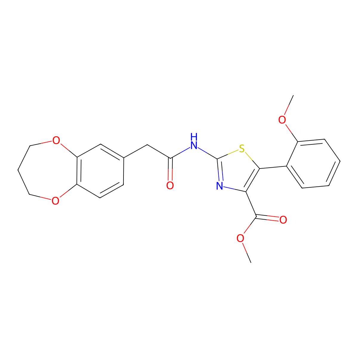 methyl 2-[(3,4-dihydro-2H-1,5-benzodioxepin-7-ylacetyl)amino]-5-(2-methoxyphenyl)-1,3-thiazole-4-carboxylate molecular structure, CAS 1630851-77-2