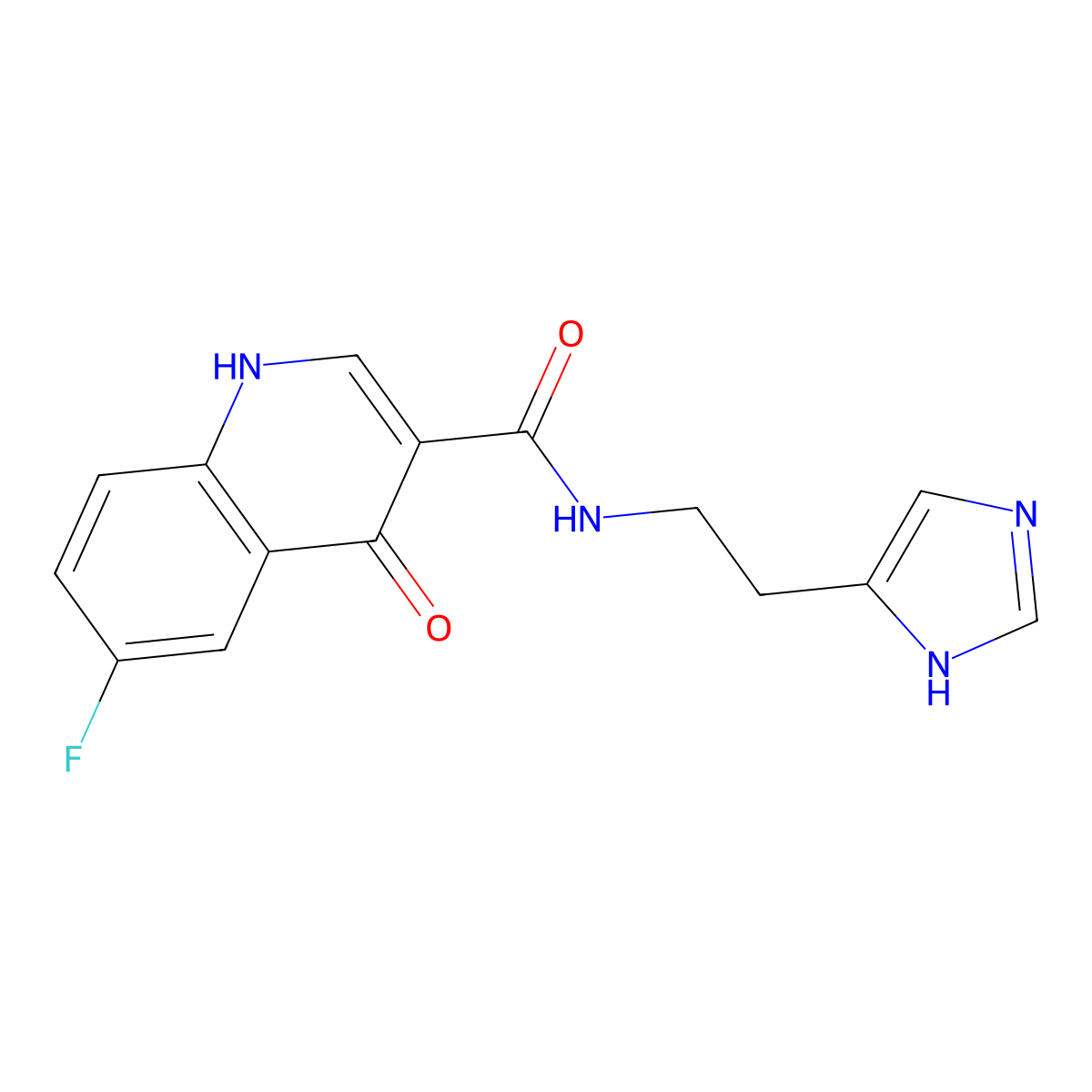 6-fluoro-4-hydroxy-N-[2-(1H-imidazol-4-yl)ethyl]quinoline-3-carboxamide molecular structure, CAS 1630852-00-4