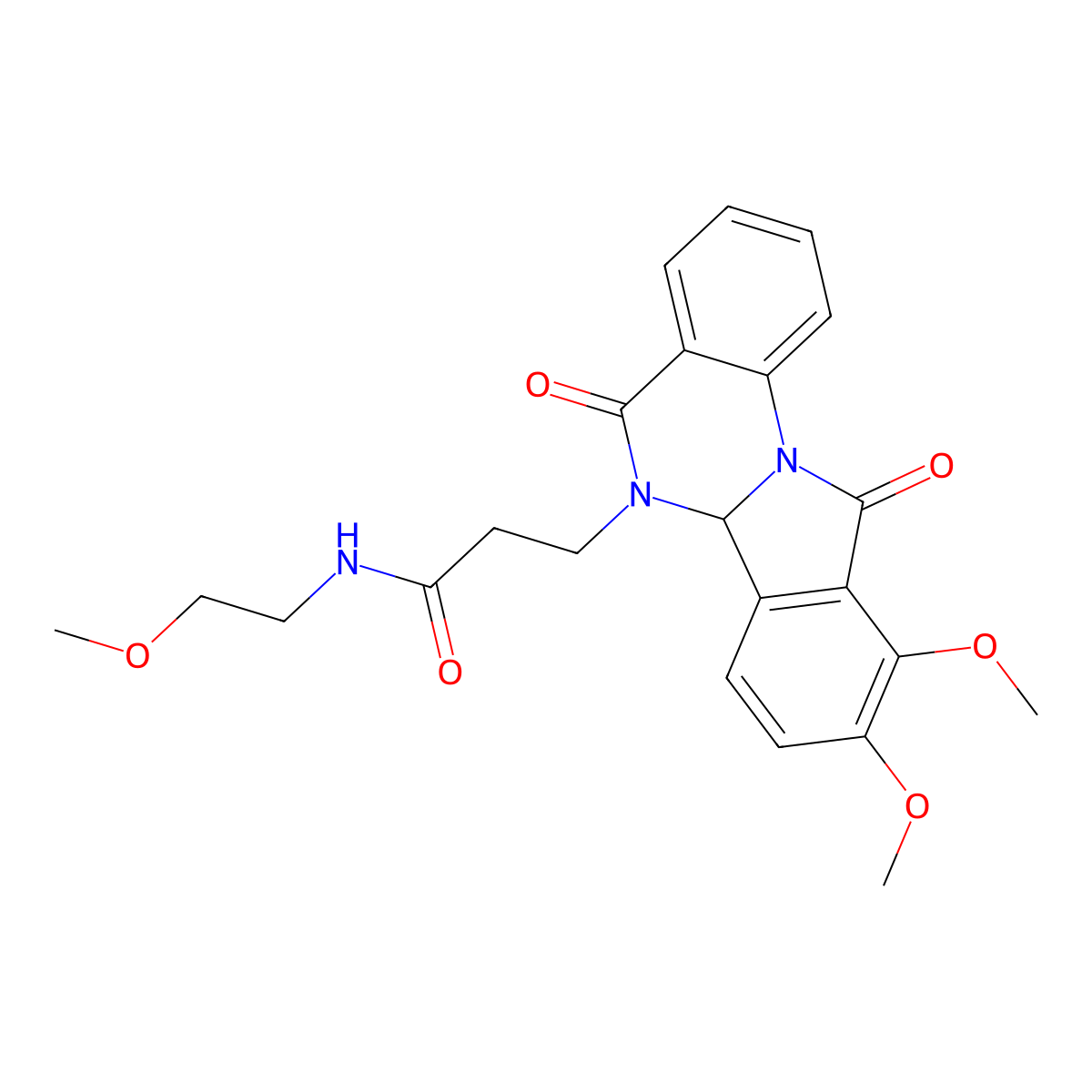 3-(9,10-dimethoxy-5,11-dioxo-6a,11-dihydroisoindolo[2,1-a]quinazolin-6(5H)-yl)-N-(2-methoxyethyl)propanamide molecular structure, CAS 1630852-16-2