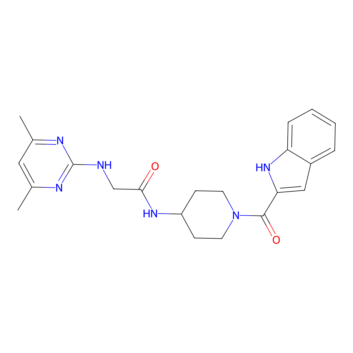 2-[(4,6-dimethyl-2-pyrimidinyl)amino]-N-[1-(1H-indol-2-ylcarbonyl)-4-piperidyl]acetamide molecular structure, CAS 1630852-19-5