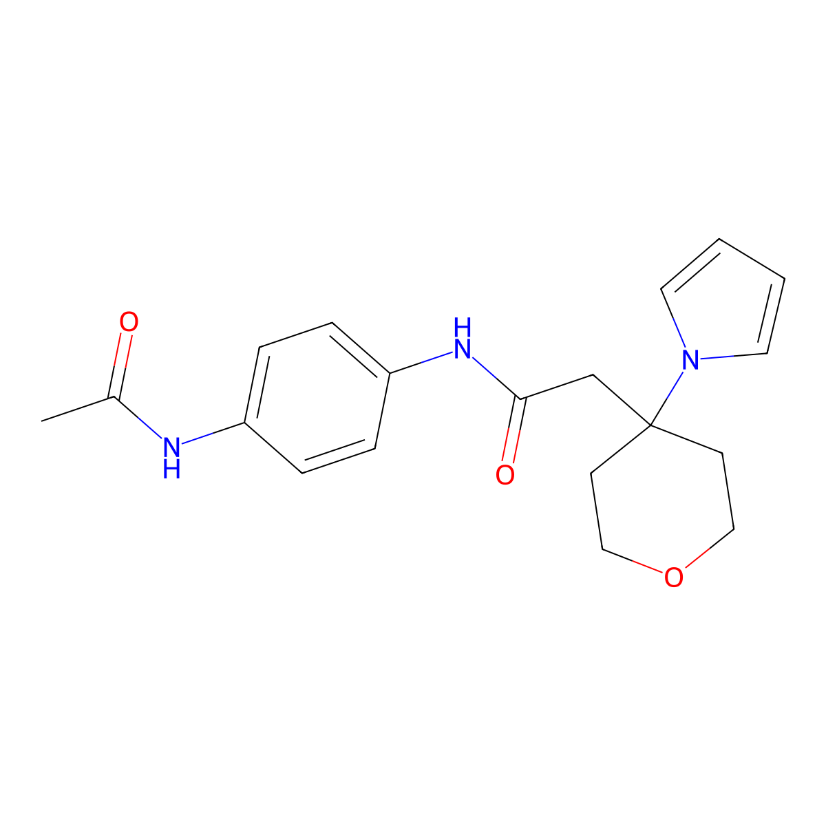 N-[4-(acetylamino)phenyl]-2-[4-(1H-pyrrol-1-yl)tetrahydro-2H-pyran-4-yl]acetamide molecular structure, CAS 1630852-41-3