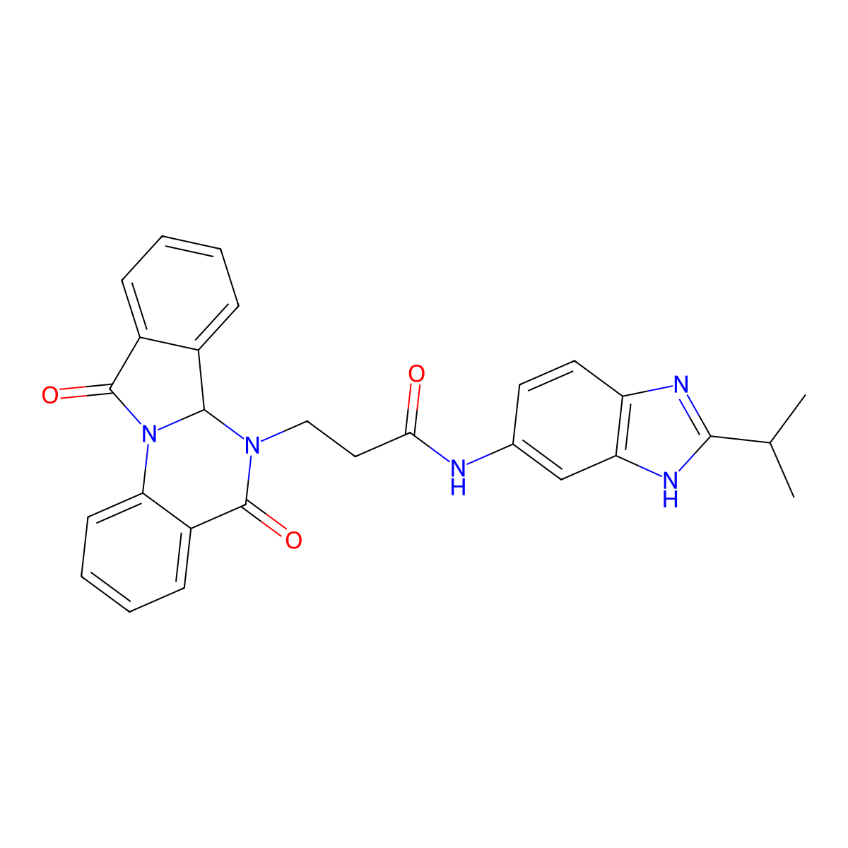 3-(5,11-dioxo-6a,11-dihydroisoindolo[2,1-a]quinazolin-6(5H)-yl)-N-[2-(propan-2-yl)-1H-benzimidazol-5-yl]propanamide molecular structure, CAS 1630852-68-4