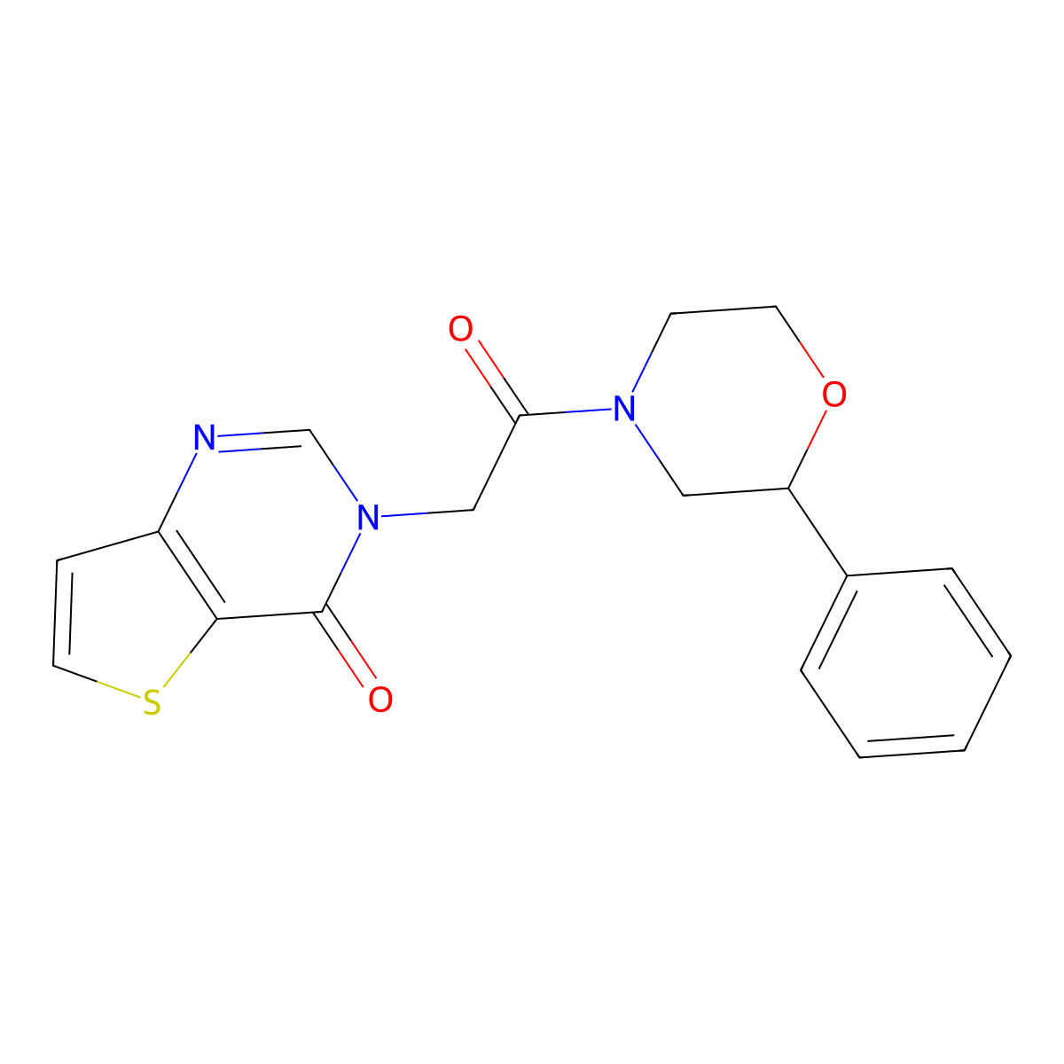 3-[2-oxo-2-(2-phenylmorpholin-4-yl)ethyl]thieno[3,2-d]pyrimidin-4(3H)-one molecular structure, CAS 1630852-76-4
