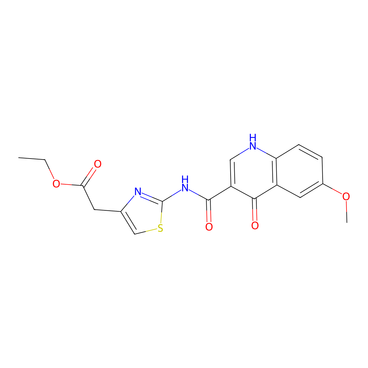 Ethyl (2-{[(4-hydroxy-6-methoxyquinolin-3-yl)carbonyl]amino}-1,3-thiazol-4-yl)acetate molecular structure, CAS 1630852-83-3