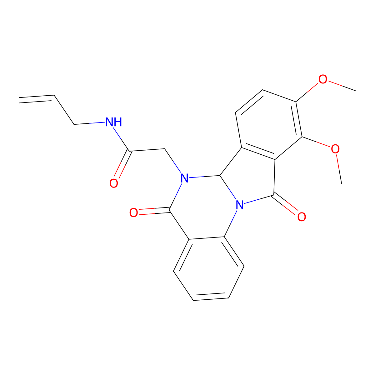 2-(9,10-dimethoxy-5,11-dioxo-6a,11-dihydroisoindolo[2,1-a]quinazolin-6(5H)-yl)-N-(prop-2-en-1-yl)acetamide molecular structure, CAS 1630852-84-4