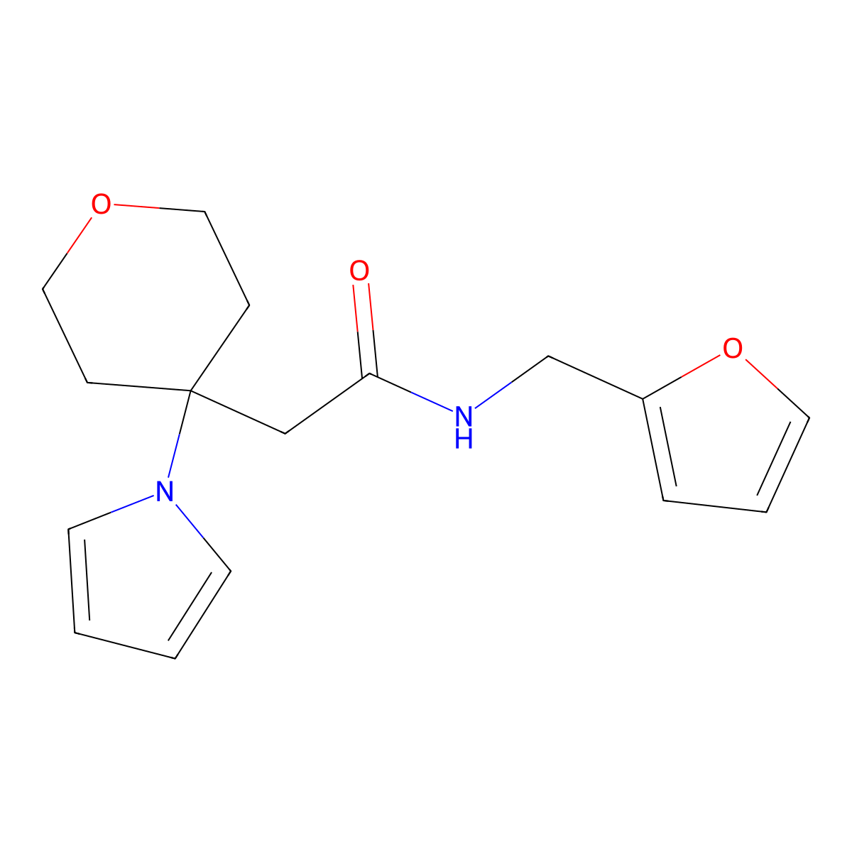 N-(furan-2-ylmethyl)-2-[4-(1H-pyrrol-1-yl)tetrahydro-2H-pyran-4-yl]acetamide molecular structure, CAS 1630852-97-9