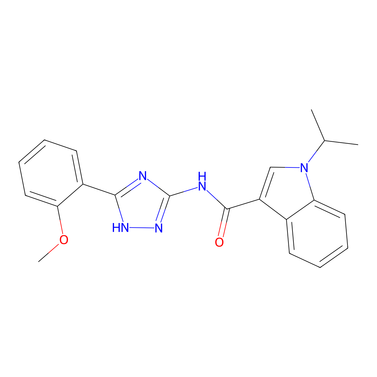 N-[3-(2-methoxyphenyl)-1H-1,2,4-triazol-5-yl]-1-(propan-2-yl)-1H-indole-3-carboxamide molecular structure, CAS 1630853-03-0