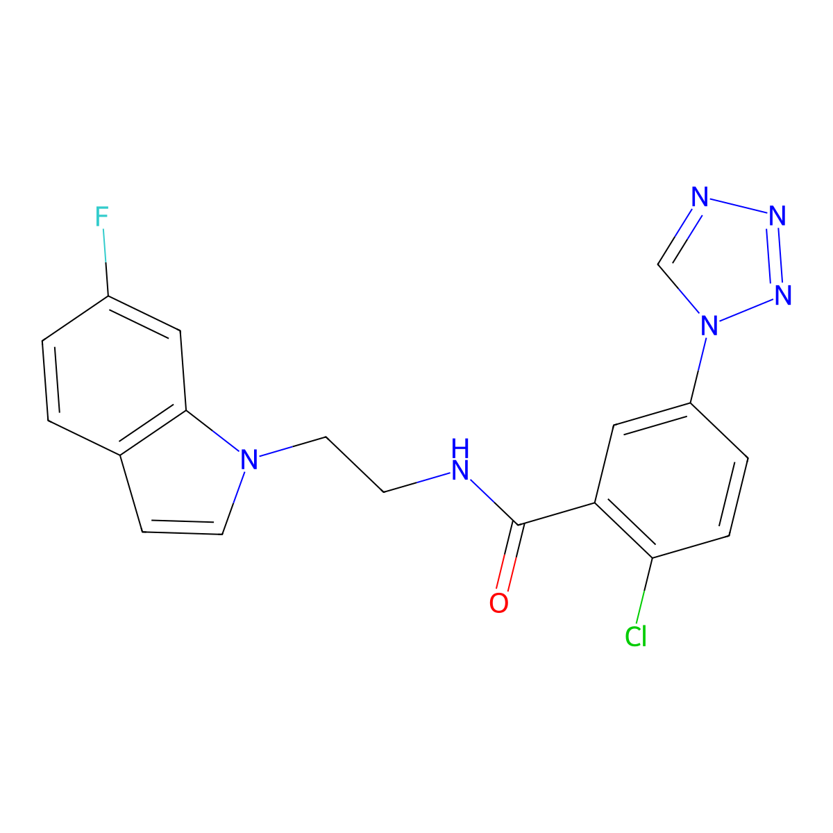 2-chloro-N-[2-(6-fluoro-1H-indol-1-yl)ethyl]-5-(1H-1,2,3,4-tetraazol-1-yl)benzamide molecular structure, CAS 1630853-06-3