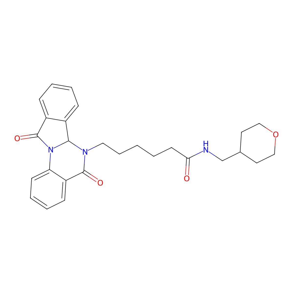 6-(5,11-dioxo-6a,11-dihydroisoindolo[2,1-a]quinazolin-6(5H)-yl)-N-(tetrahydro-2H-pyran-4-ylmethyl)hexanamide molecular structure, CAS 1630853-11-0