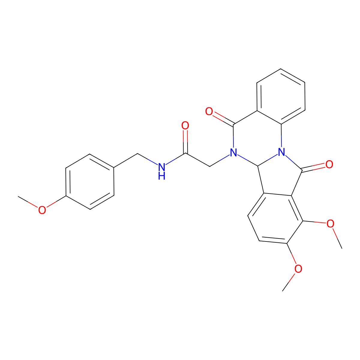 2-(9,10-dimethoxy-5,11-dioxo-6a,11-dihydroisoindolo[2,1-a]quinazolin-6(5H)-yl)-N-(4-methoxybenzyl)acetamide molecular structure, CAS 1630853-17-6
