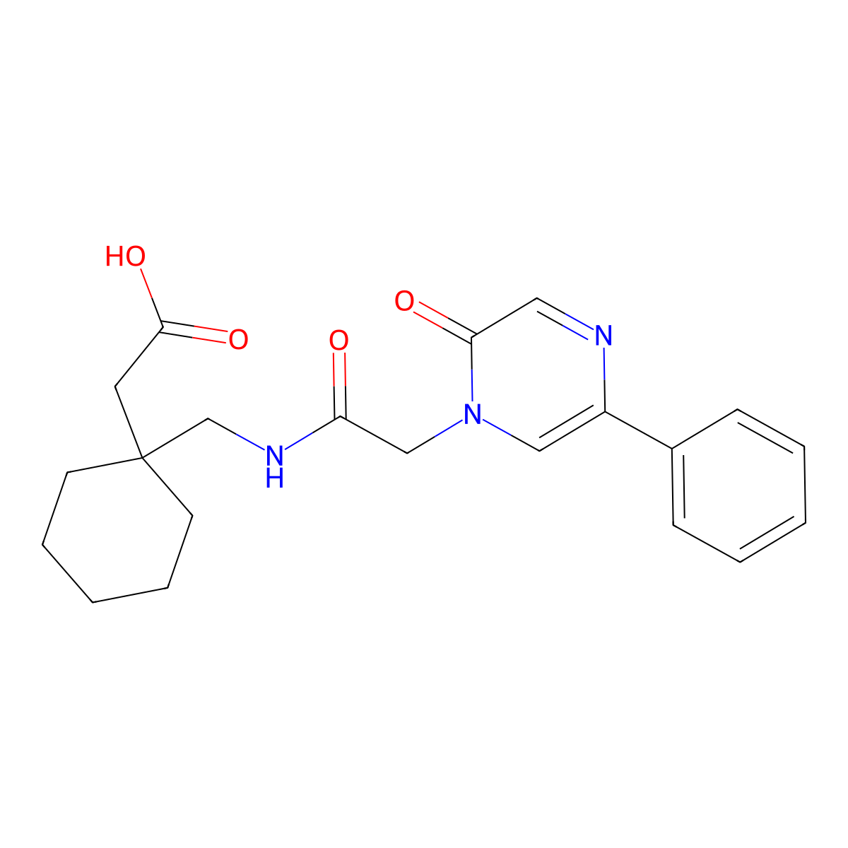 [1-({[(2-oxo-5-phenylpyrazin-1(2H)-yl)acetyl]amino}methyl)cyclohexyl]acetic acid molecular structure, CAS 1630853-23-4