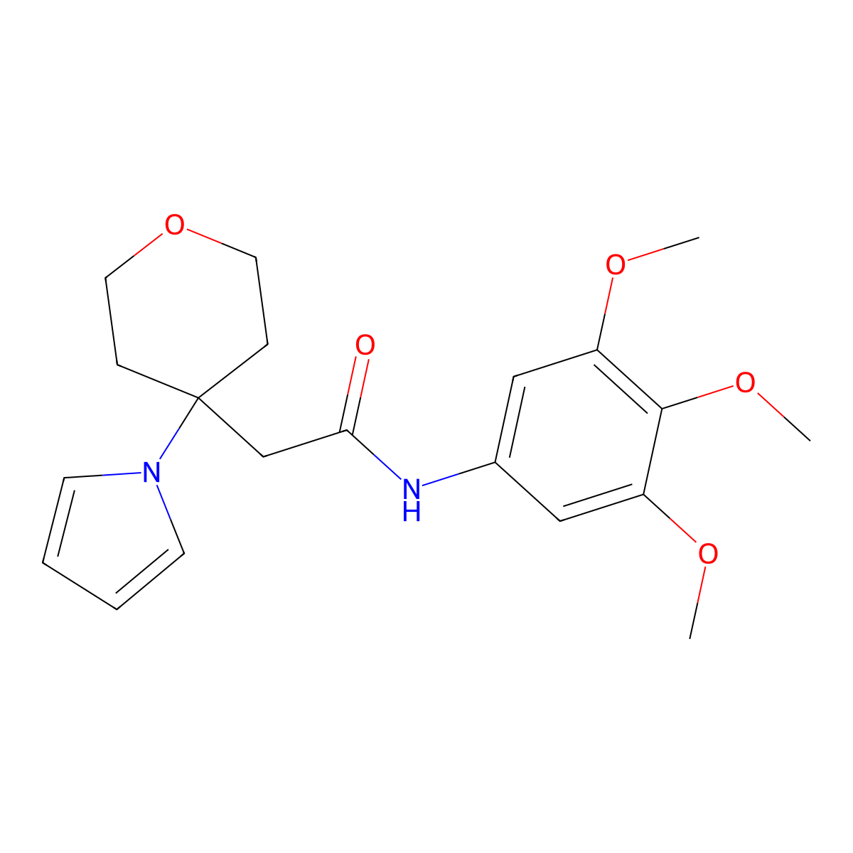 2-[4-(1H-pyrrol-1-yl)tetrahydro-2H-pyran-4-yl]-N-(3,4,5-trimethoxyphenyl)acetamide molecular structure, CAS 1630853-40-5