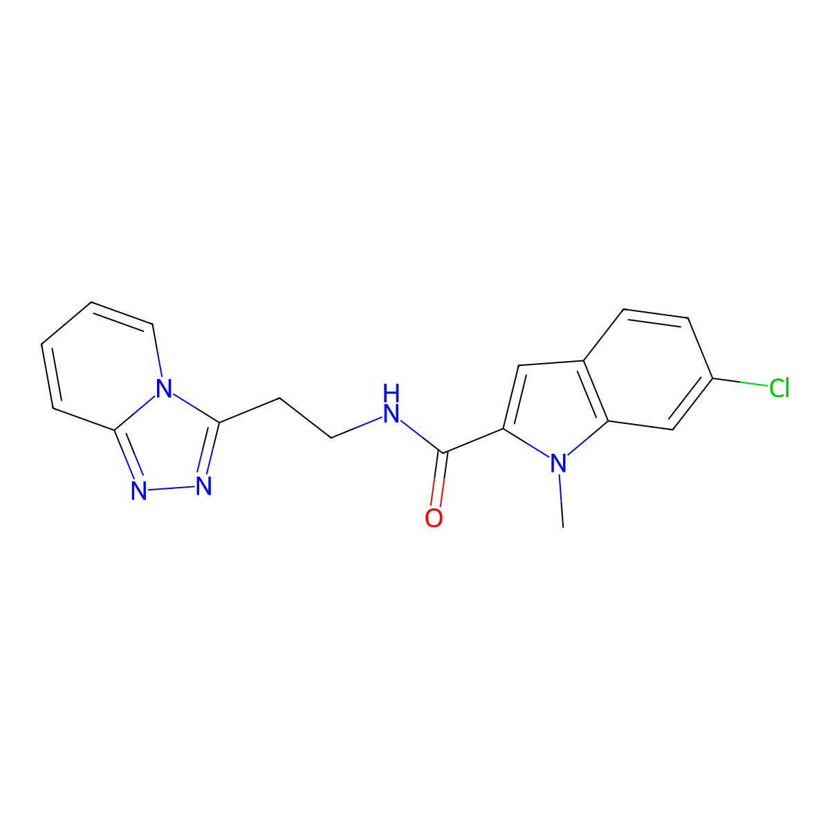 6-chloro-1-methyl-N-[2-([1,2,4]triazolo[4,3-a]pyridin-3-yl)ethyl]-1H-indole-2-carboxamide molecular structure, CAS 1630853-44-9