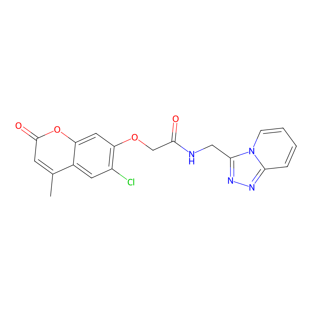 2-[(6-chloro-4-methyl-2-oxo-2H-chromen-7-yl)oxy]-N-([1,2,4]triazolo[4,3-a]pyridin-3-ylmethyl)acetamide molecular structure, CAS 1630853-56-3