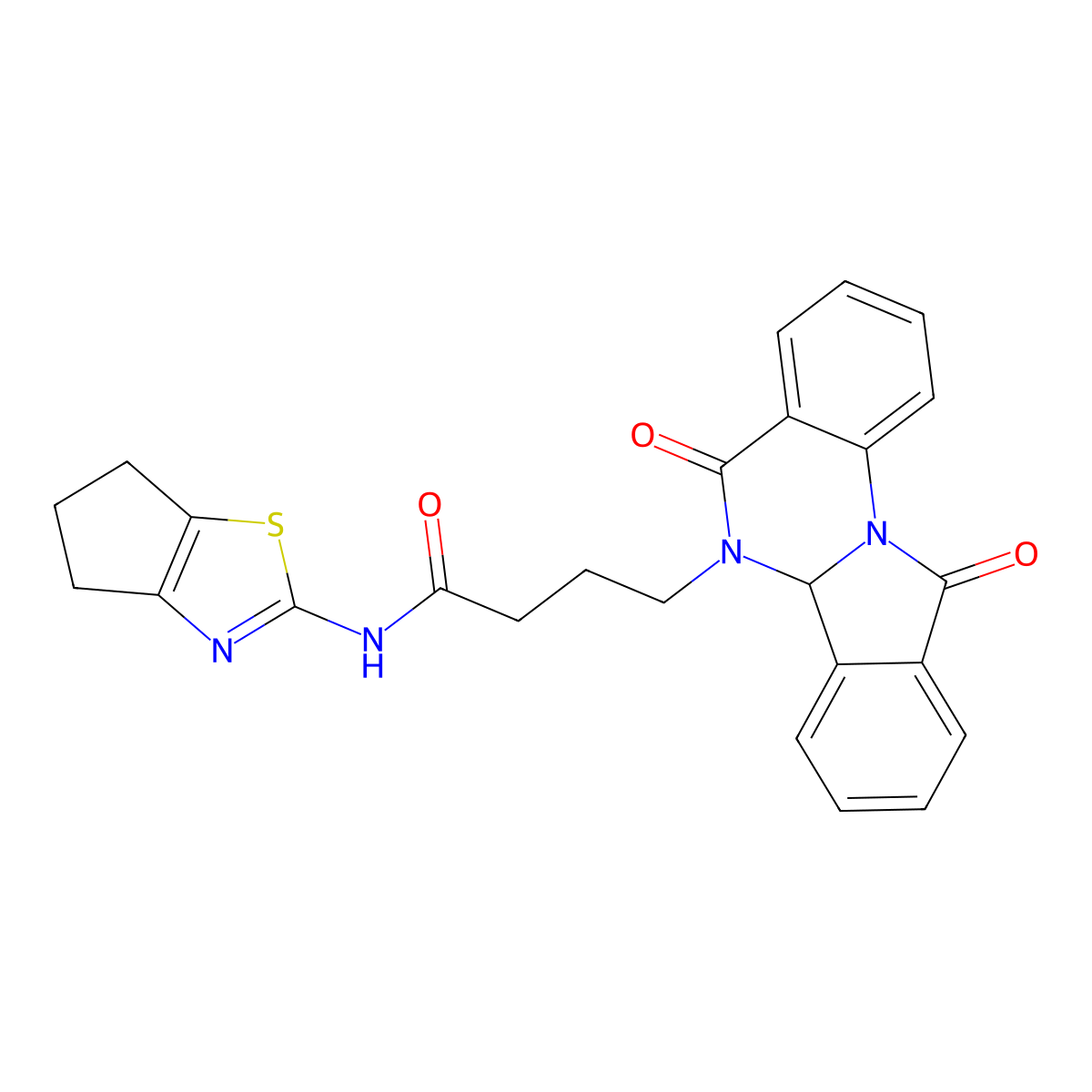 N-(5,6-dihydro-4H-cyclopenta[d][1,3]thiazol-2-yl)-4-(5,11-dioxo-6a,11-dihydroisoindolo[2,1-a]quinazolin-6(5H)-yl)butanamide molecular structure, CAS 1630856-00-6