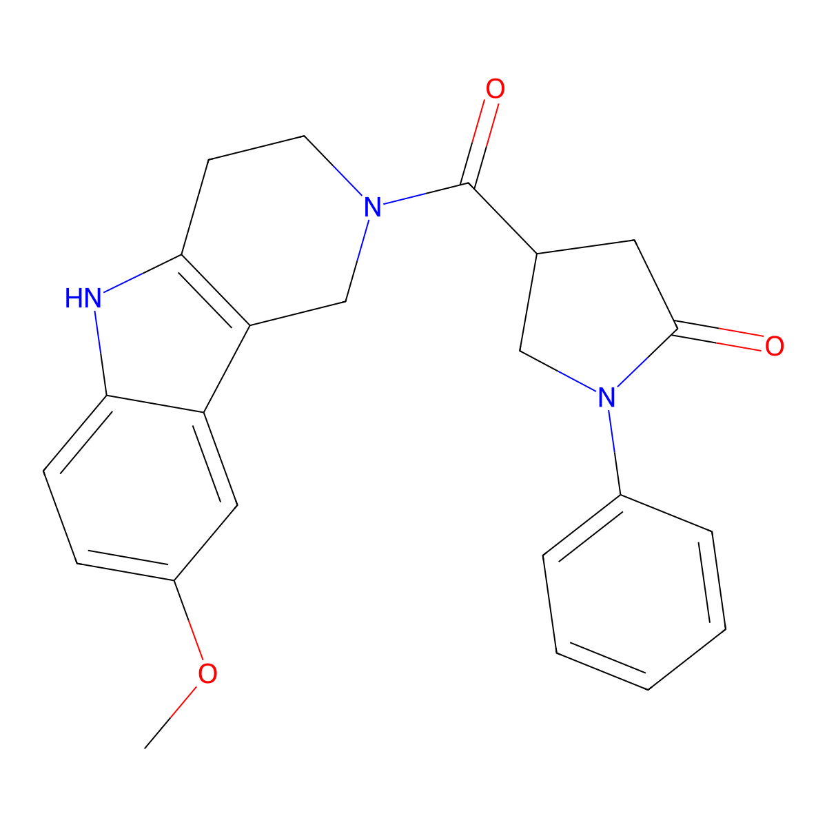 4-[(8-methoxy-1,3,4,5-tetrahydro-2H-pyrido[4,3-b]indol-2-yl)carbonyl]-1-phenyl-2-pyrrolidinone molecular structure, CAS 1630856-01-7