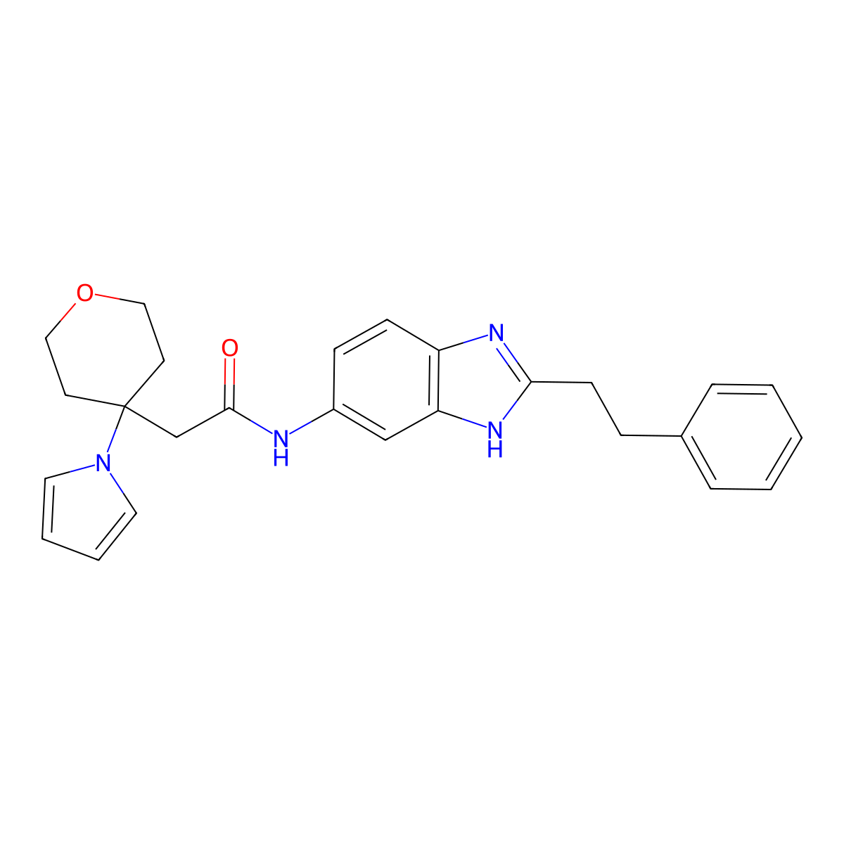 N-[2-(2-phenylethyl)-1H-benzimidazol-6-yl]-2-[4-(1H-pyrrol-1-yl)tetrahydro-2H-pyran-4-yl]acetamide molecular structure, CAS 1630856-07-3
