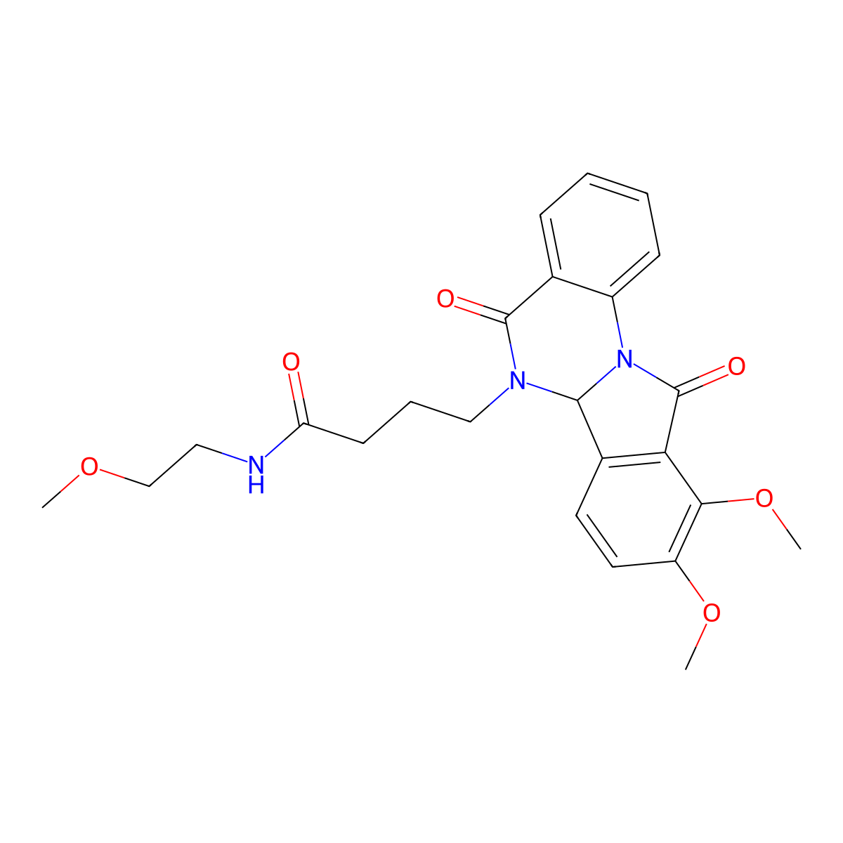 4-(9,10-dimethoxy-5,11-dioxo-6a,11-dihydroisoindolo[2,1-a]quinazolin-6(5H)-yl)-N-(2-methoxyethyl)butanamide molecular structure, CAS 1630856-13-1