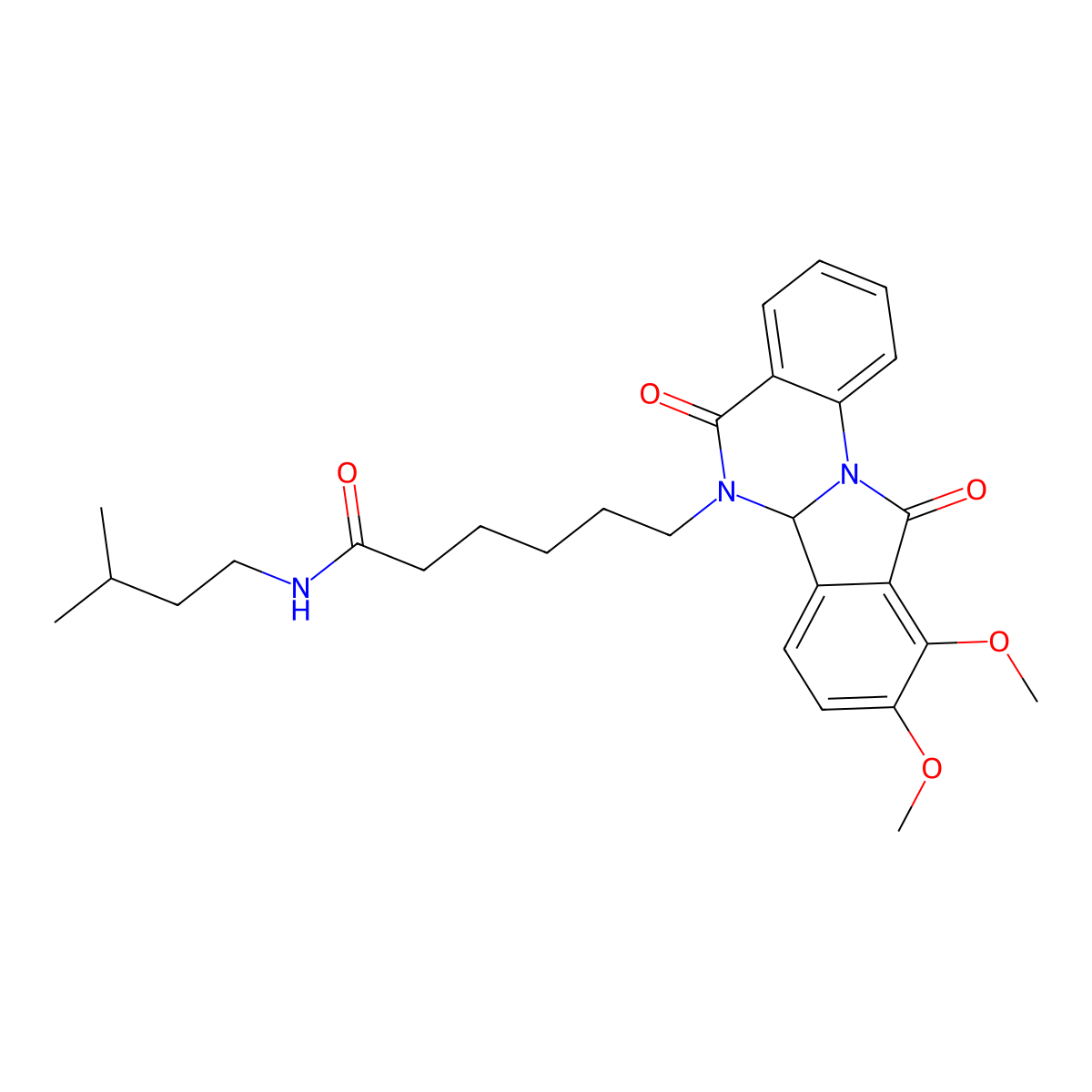 6-(9,10-dimethoxy-5,11-dioxo-6a,11-dihydroisoindolo[2,1-a]quinazolin-6(5H)-yl)-N-(3-methylbutyl)hexanamide molecular structure, CAS 1630856-16-4