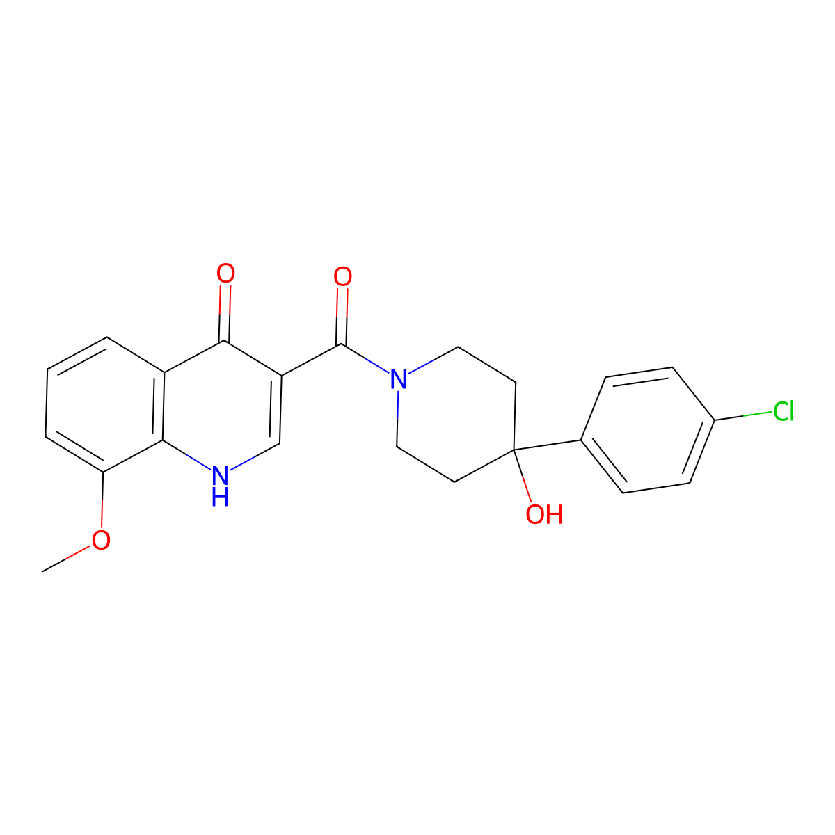 [4-(4-Chlorophenyl)-4-hydroxypiperidin-1-yl](4-hydroxy-8-methoxyquinolin-3-yl)methanone molecular structure, CAS 1630856-32-4