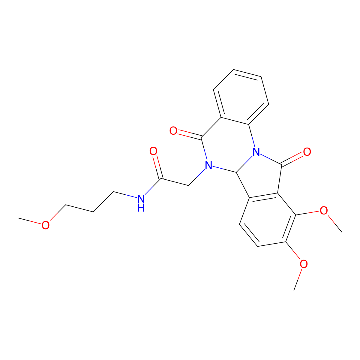 2-(9,10-dimethoxy-5,11-dioxo-6a,11-dihydroisoindolo[2,1-a]quinazolin-6(5H)-yl)-N-(3-methoxypropyl)acetamide molecular structure, CAS 1630856-50-6